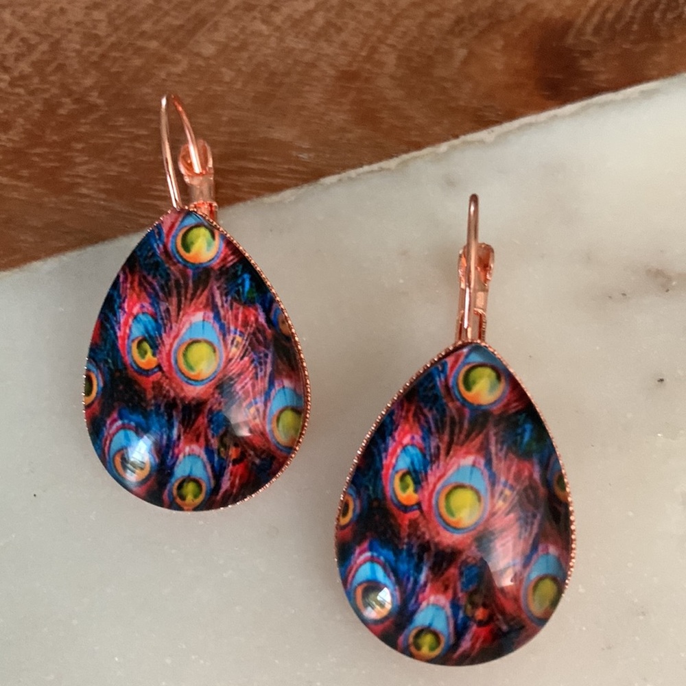 Navy Peacock Teardrop Earrings